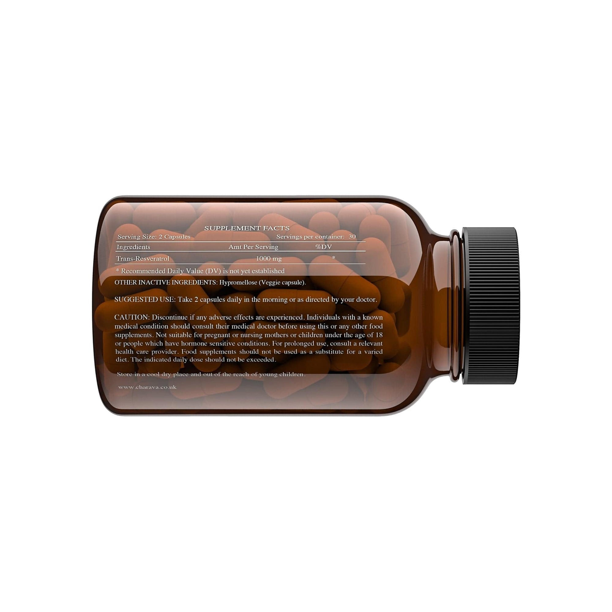 Unlock wellness with Charava Resveratrol 1000mg. Vegan, non-GMO supplement for heart health, cognitive function. 30 capsules, optimize with Resveratrol supplement 1000mg.