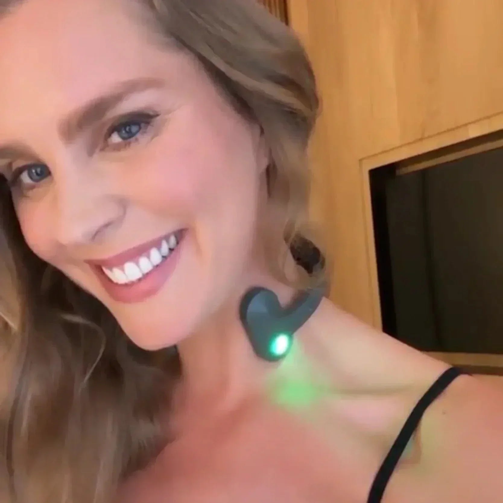 Pulsetto vagus nerve stimulation device held in hands, showcasing compact design for at-home vagus nerve therapy and natural anxiety relief.