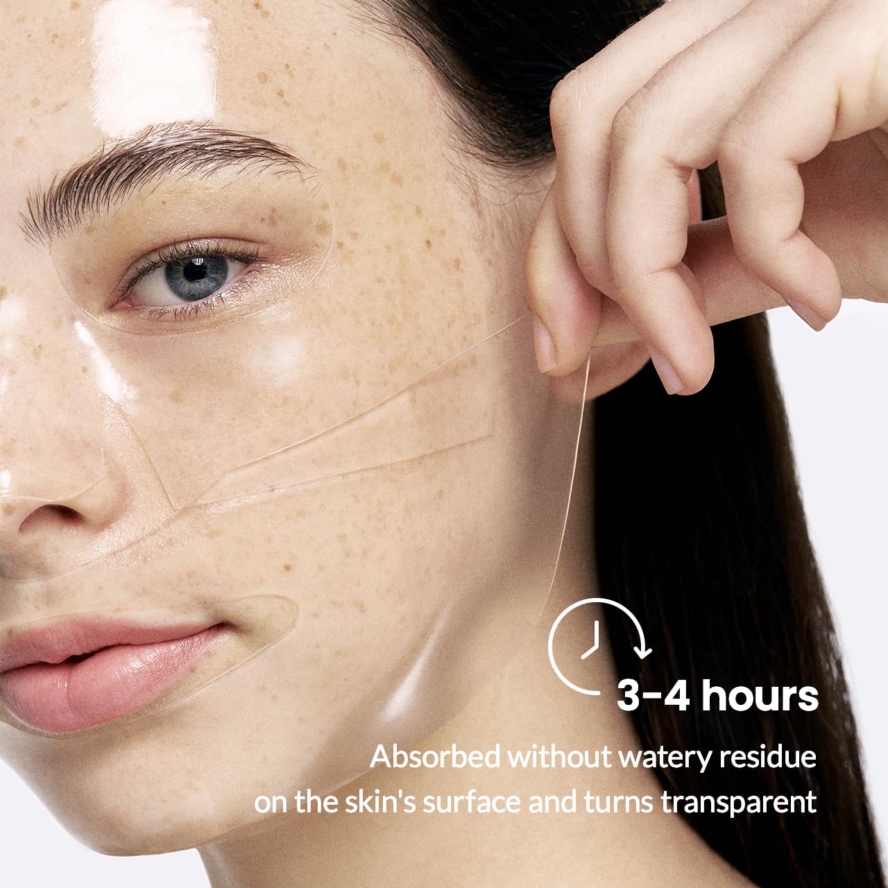Woman applying Bio Collagen Face Mask for overnight hydration and rejuvenation. Promotes glowing skin with deep moisture and brightening effects.