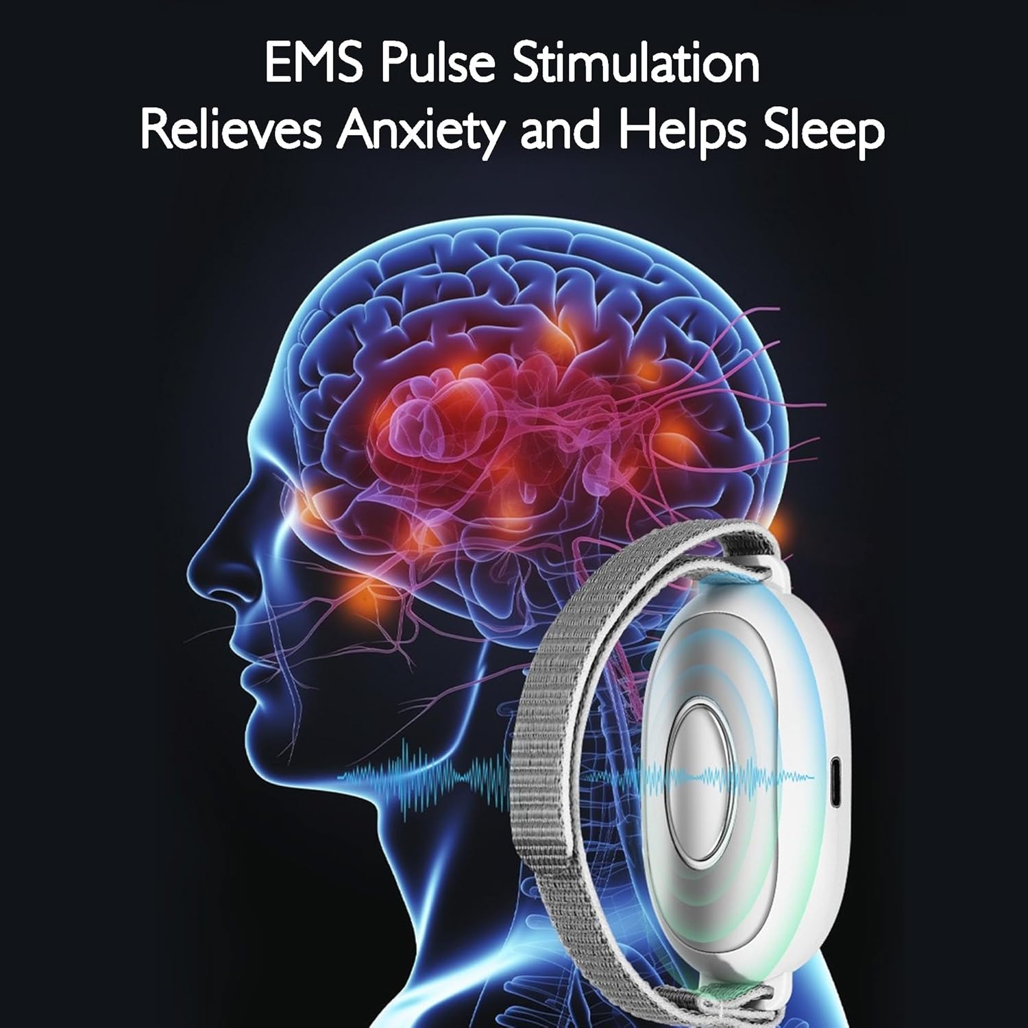 Woman sleeping peacefully while holding the 20-Level Pulse Sleep Aid – USB, Screen & Ion Therapy device, promoting natural sleep improvement. Compact white noise machine with screen display for stress relief and insomnia support.