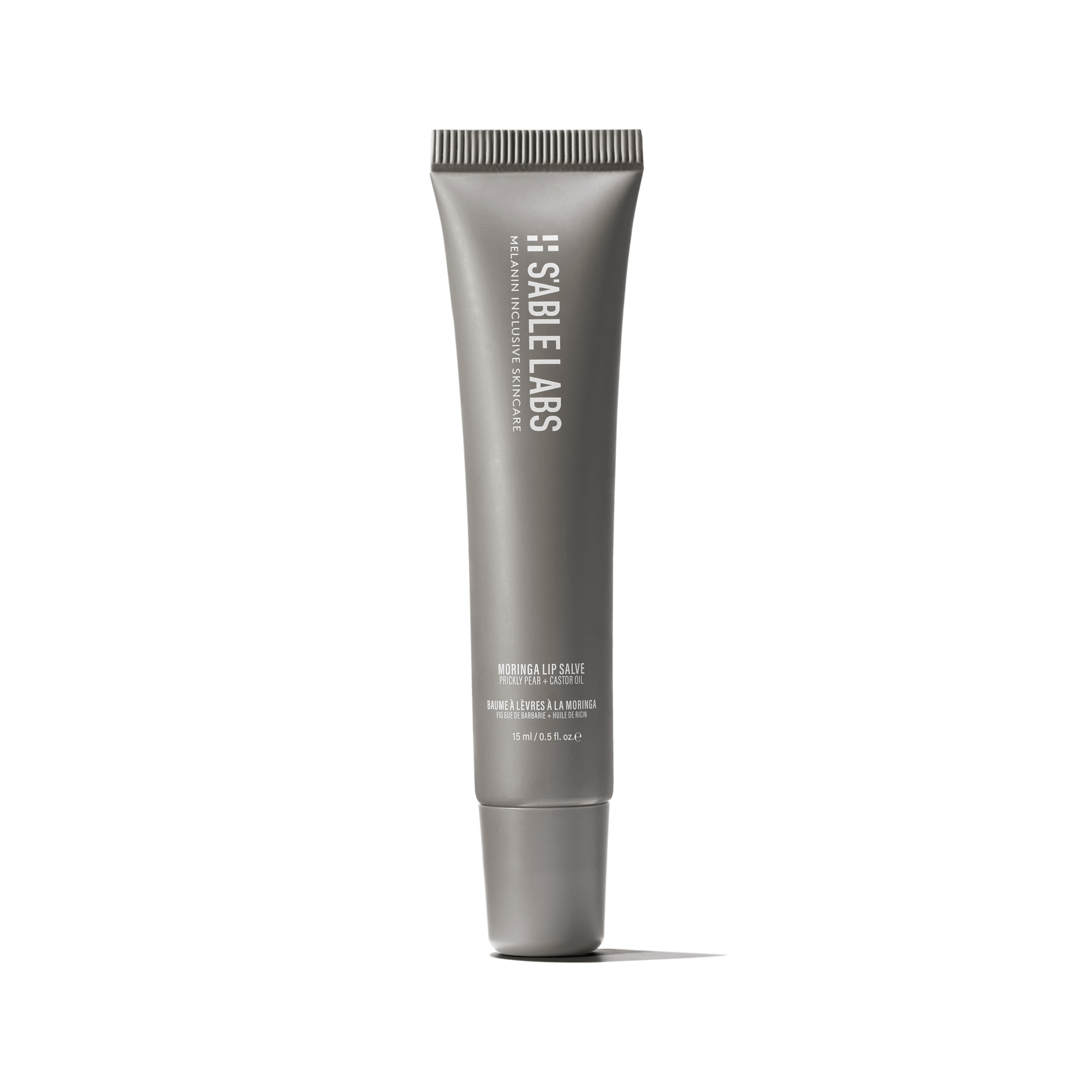 Moringa Lip Salve - Antioxidant Lip Salve by S’Able Labs in sleek grey tube. Hydrating lip balm with marula and castor oils for dry lips treatment.